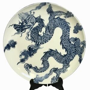 WIlliams Sonoma Korean Table Blue and White Dragon 11" Dinner Plate-Rare